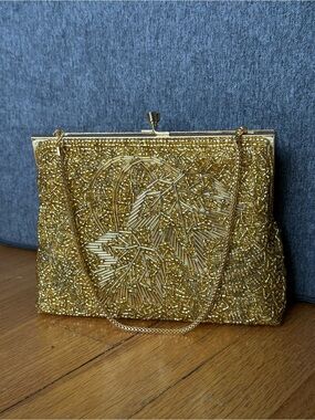 Gold Beaded Evening Clutch Handbag